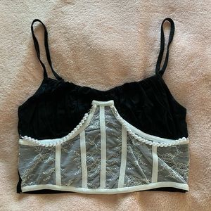 SHEIN Pearl Beaded Lace Hem Ruched Bust Cami Top